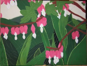 Painting of Bleeding Hearts. Adaptation from original photo of bleeding hearts flowers. Art.