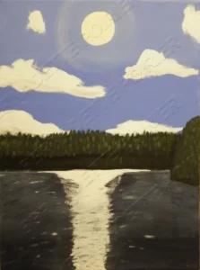 Painting of a Sunset at Bay Lake in Latchford, Ontario, September 2007.
